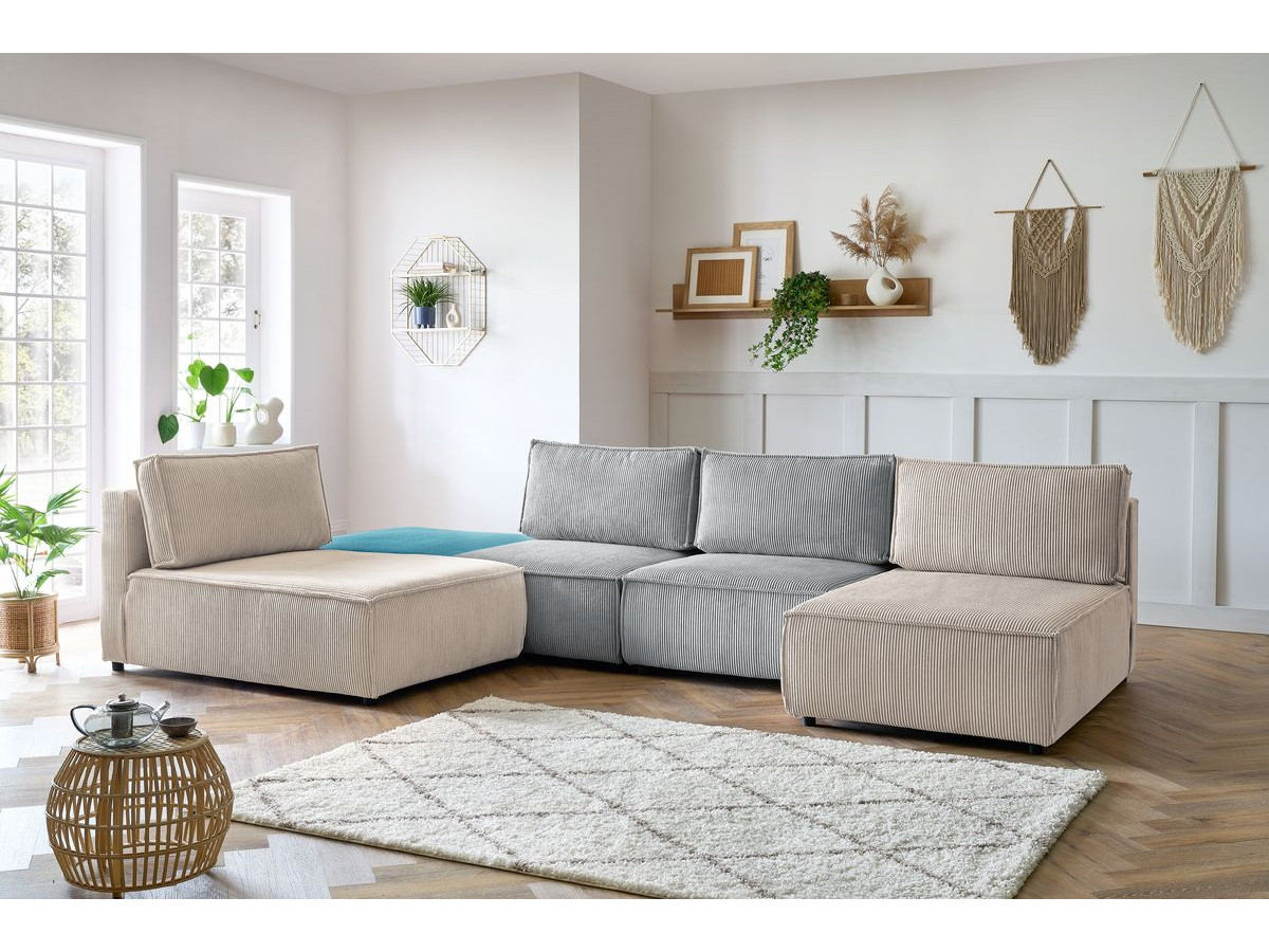 Canapé d'angle modulable NIHAD velours côtelé multicolore — vue 5