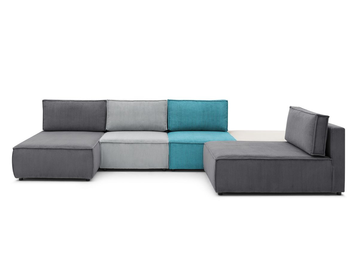 nihad 100% modulaire vaste hoekbank in corduroy stof met 2 fauteuils, 1 poef en 2 chaise longues gekleurd veelkleurig
