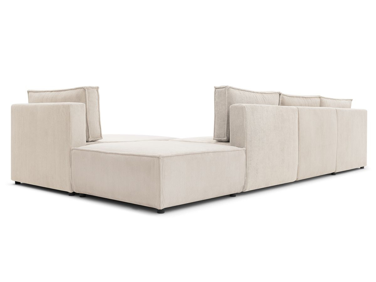 Canapé d'angle fixe 100% modulable NIHAD tissu velours côtelé 2 chauffeuses, 1 pouf et 2 méridiennes