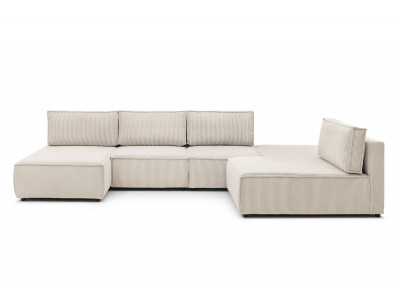 Canapé d'angle fixe 100% modulable NIHAD tissu velours côtelé 2 chauffeuses, 1 pouf et 2 méridiennes