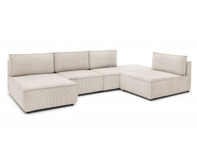 Canapé d'angle fixe 100% modulable NIHAD tissu velours côtelé 2 chauffeuses, 1 pouf et 2 méridiennes