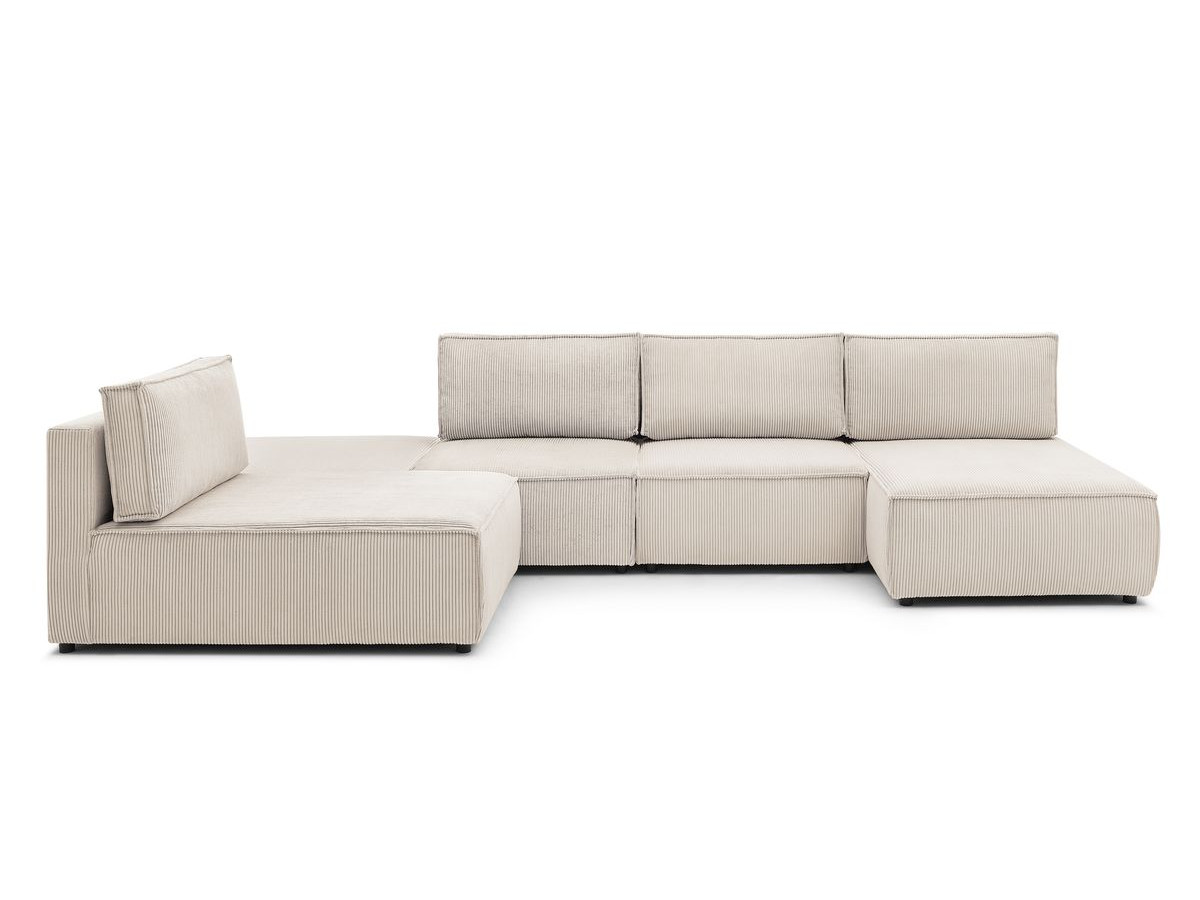 Canapé d'angle fixe 100% modulable NIHAD tissu velours côtelé 2 chauffeuses, 1 pouf et 2 méridiennes