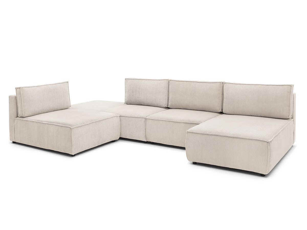 Canapé d'angle fixe 100% modulable NIHAD tissu velours côtelé 2 chauffeuses, 1 pouf et 2 méridiennes