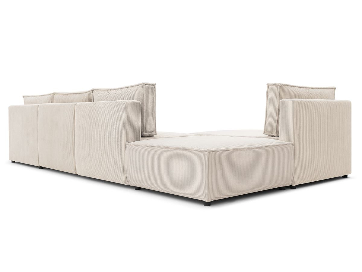 Canapé d'angle fixe 100% modulable NIHAD tissu velours côtelé 2 chauffeuses, 1 pouf et 2 méridiennes