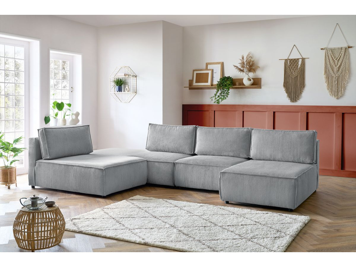 Canapé d'angle modulable NIHAD velours côtelé gris clair — vue 5