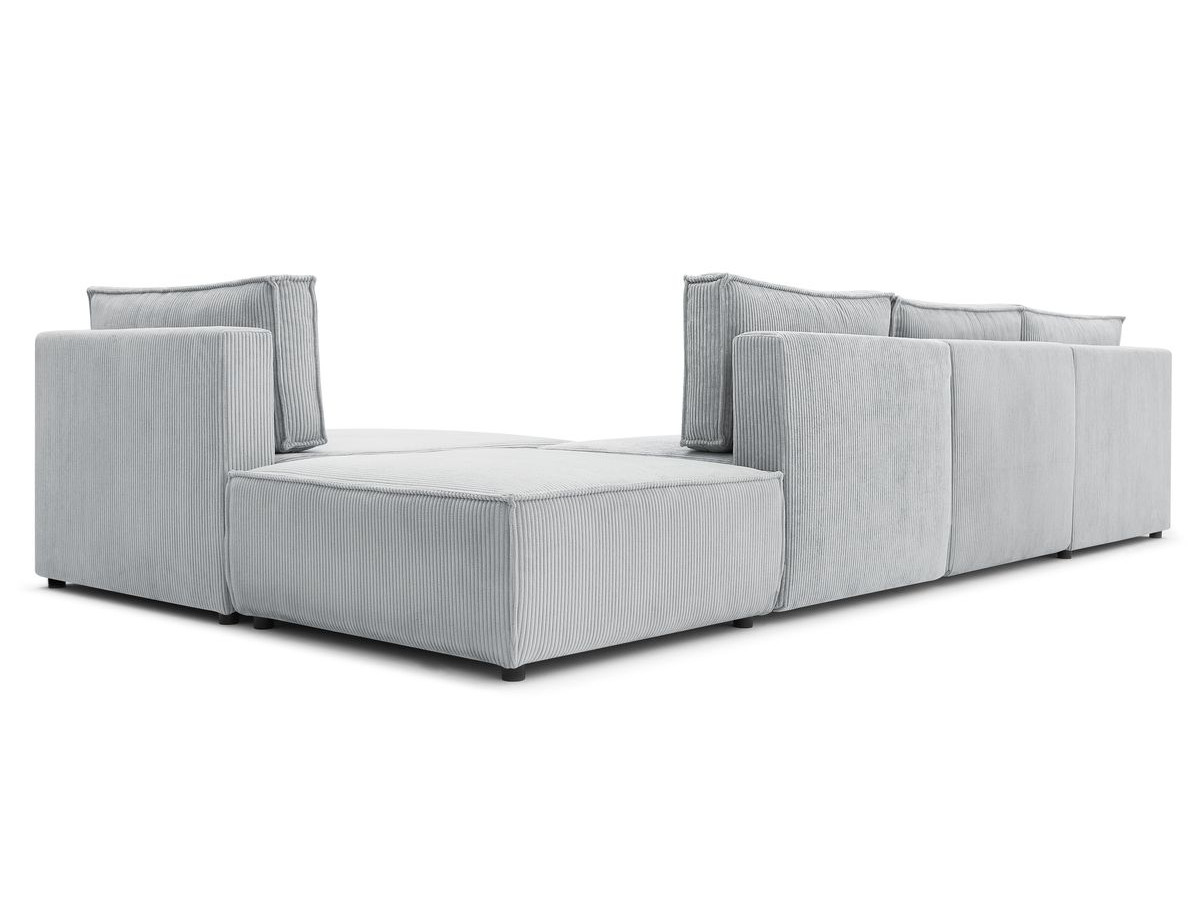 Canapé d'angle fixe 100% modulable NIHAD tissu velours côtelé 2 chauffeuses, 1 pouf et 2 méridiennes