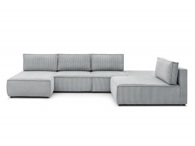 Canapé d'angle fixe 100% modulable NIHAD tissu velours côtelé 2 chauffeuses, 1 pouf et 2 méridiennes