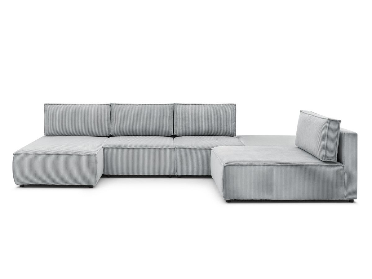 Canapé d'angle fixe 100% modulable NIHAD tissu velours côtelé 2 chauffeuses, 1 pouf et 2 méridiennes