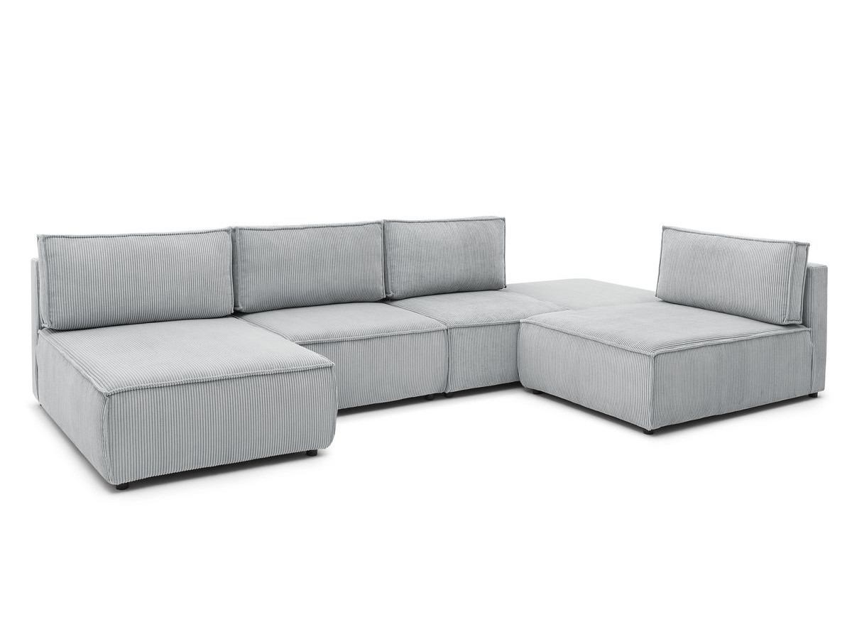 Canapé d'angle fixe 100% modulable NIHAD tissu velours côtelé 2 chauffeuses, 1 pouf et 2 méridiennes