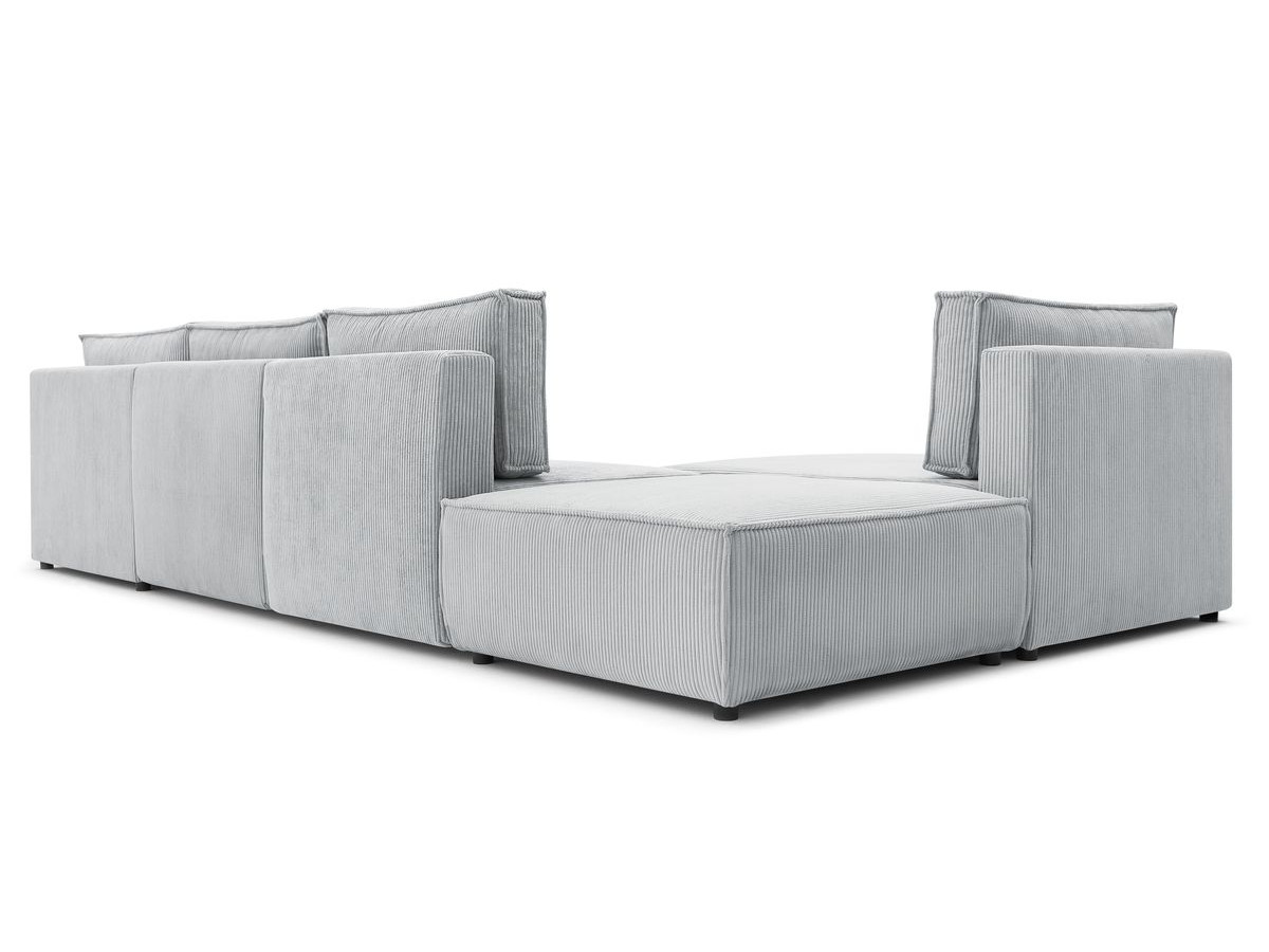 Canapé d'angle fixe 100% modulable NIHAD tissu velours côtelé 2 chauffeuses, 1 pouf et 2 méridiennes