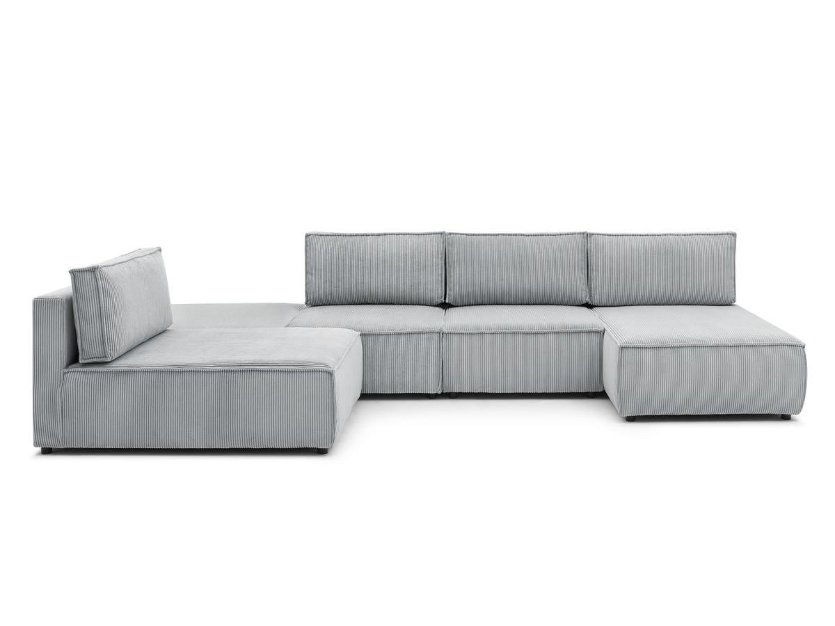 Canapé d'angle fixe 100% modulable NIHAD tissu velours côtelé 2 chauffeuses, 1 pouf et 2 méridiennes