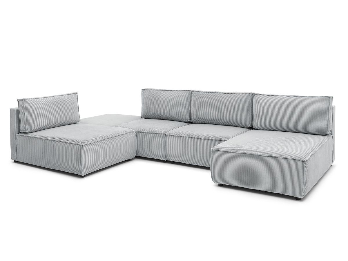 Canapé d'angle fixe 100% modulable NIHAD tissu velours côtelé 2 chauffeuses, 1 pouf et 2 méridiennes