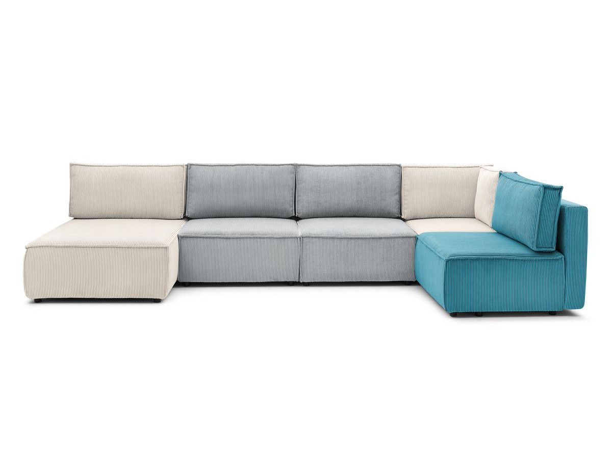 Canapé d'angle fixe 100% modulable NIHAD tissu velours côtelé 3 chauffeuses, 1 angle et 1 méridienne