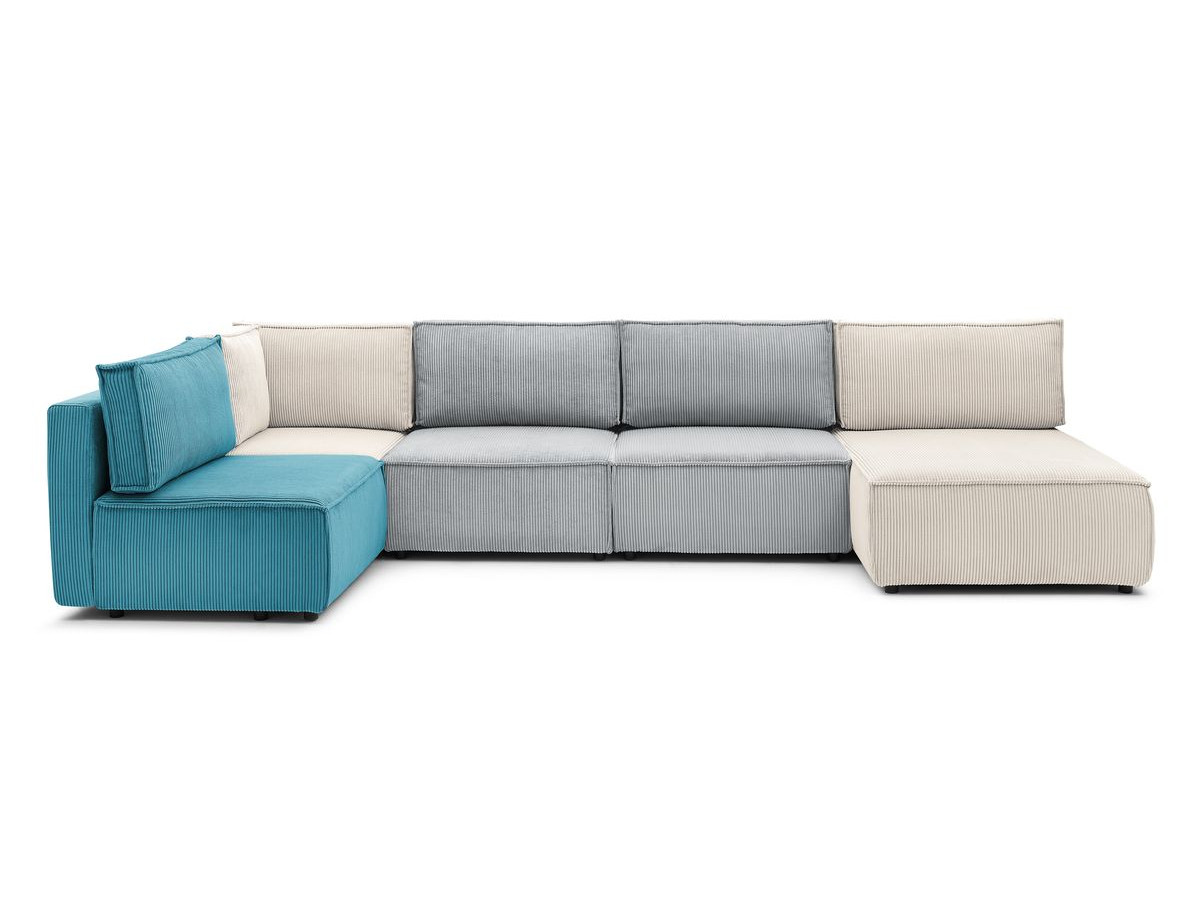 Canapé d'angle fixe 100% modulable NIHAD tissu velours côtelé 3 chauffeuses, 1 angle et 1 méridienne