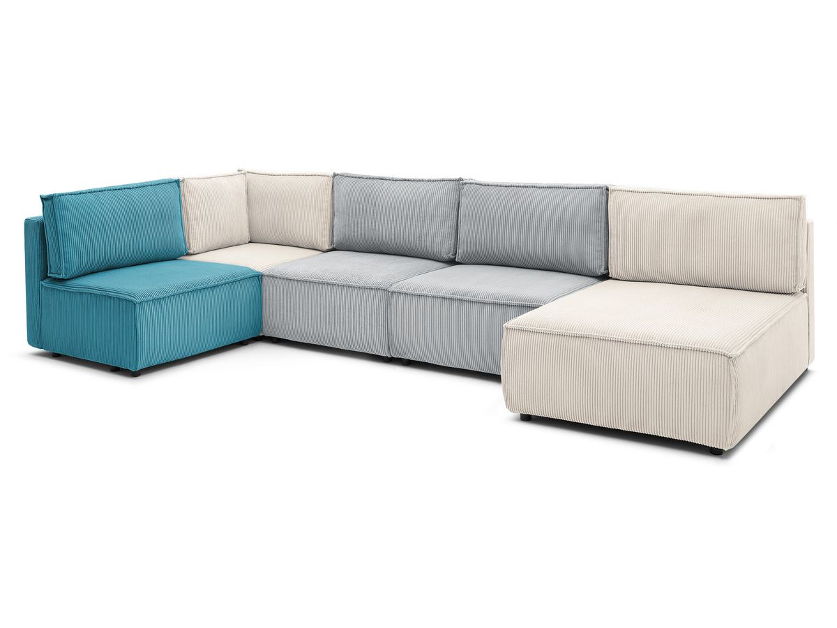 Canapé d'angle fixe 100% modulable NIHAD tissu velours côtelé 3 chauffeuses, 1 angle et 1 méridienne