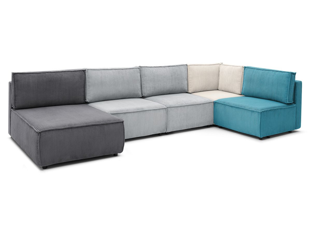 nihad 100% modulaire vaste hoekbank in corduroy stof met 3 fauteuils, 1 hoek en 1 chaise longue gekleurd veelkleurig