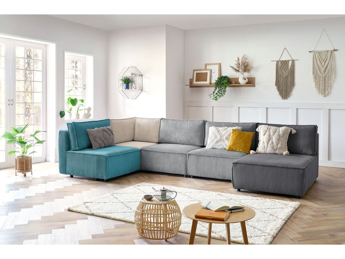 NIHAD 100% modulaire vaste hoekbank in corduroy stof met 3 fauteuils, 1 hoek en 1 chaise longue