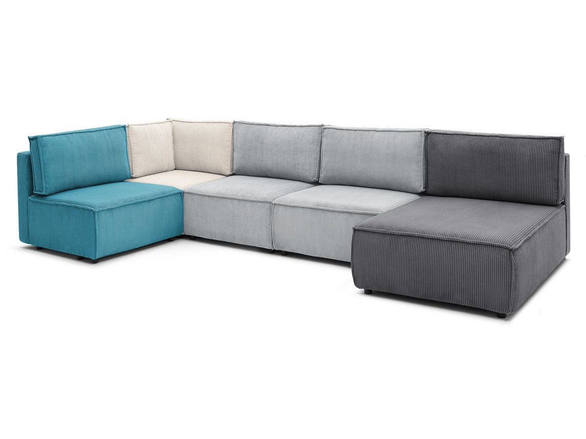 NIHAD 100% modulaire vaste hoekbank in corduroy stof met 3 fauteuils, 1 hoek en 1 chaise longue