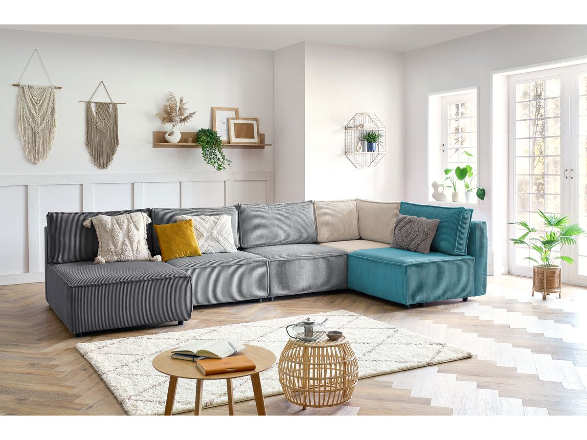 NIHAD 100% modulaire vaste hoekbank in corduroy stof met 3 fauteuils, 1 hoek en 1 chaise longue