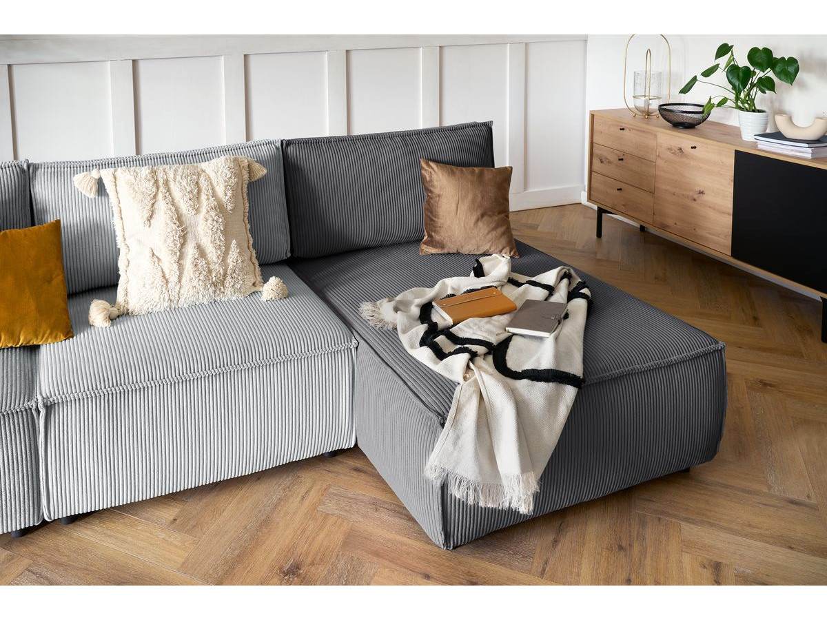 NIHAD 100% modulaire vaste hoekbank in corduroy stof met 3 fauteuils, 1 hoek en 1 chaise longue