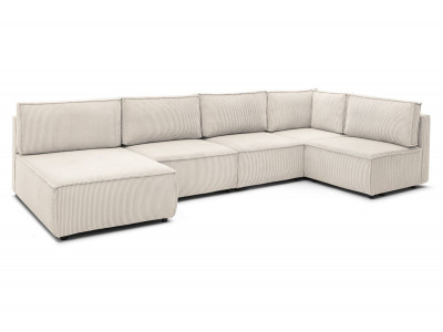 Canapé d'angle fixe 100% modulable NIHAD tissu velours côtelé 3 chauffeuses, 1 angle et 1 méridienne