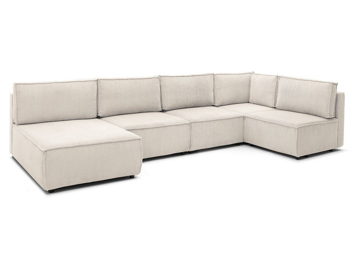 Canapé d'angle fixe 100% modulable NIHAD tissu velours côtelé 3 chauffeuses, 1 angle et 1 méridienne