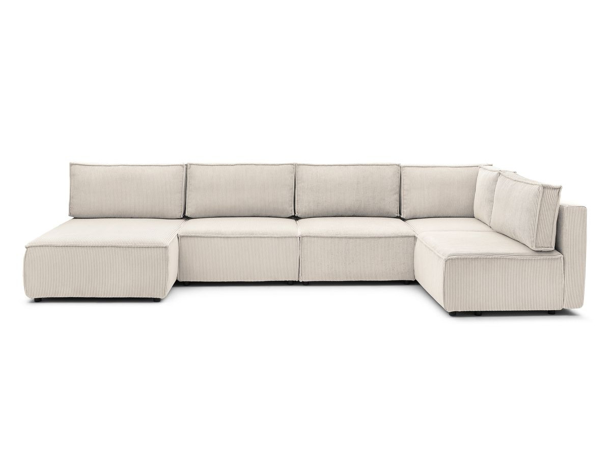 Canapé d'angle fixe 100% modulable NIHAD tissu velours côtelé 3 chauffeuses, 1 angle et 1 méridienne