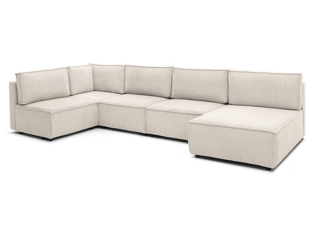 Canapé d'angle fixe 100% modulable NIHAD tissu velours côtelé 3 chauffeuses, 1 angle et 1 méridienne