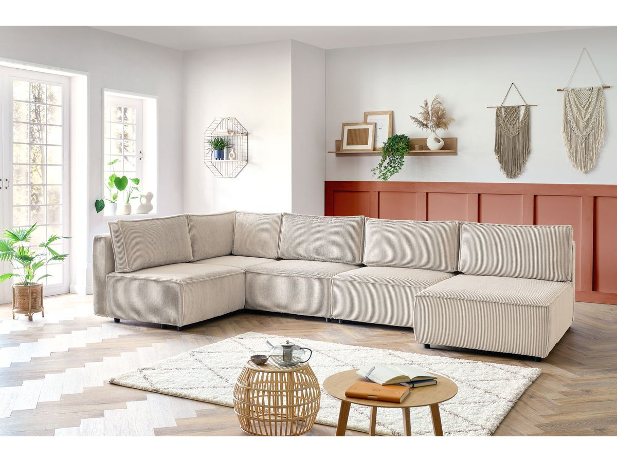 Canapé d'angle modulable NIHAD velours côtelé beige — vue 5