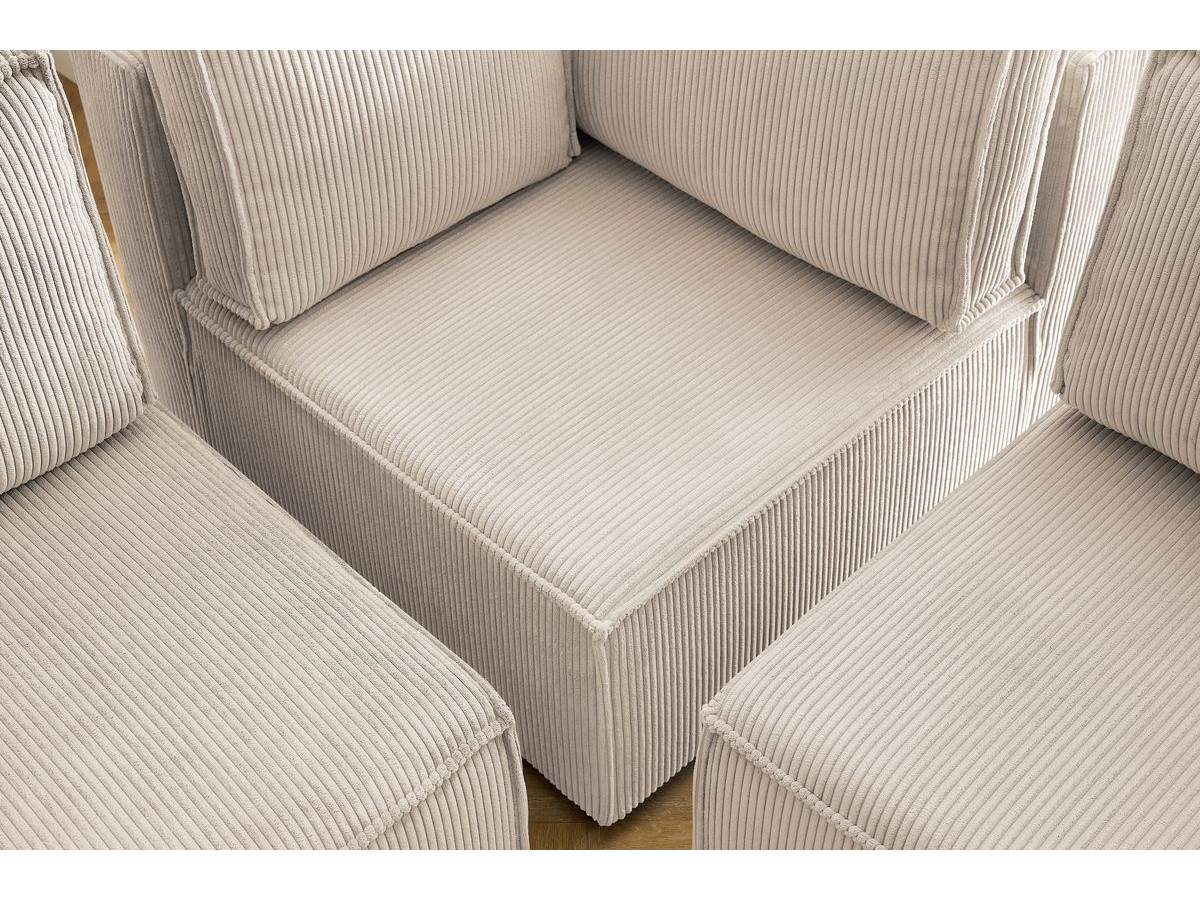 Canapé d'angle fixe 100% modulable NIHAD tissu velours côtelé 3 chauffeuses, 1 angle et 1 méridienne