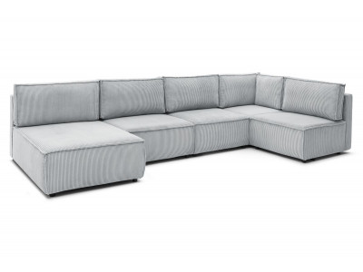 Canapé d'angle fixe 100% modulable NIHAD tissu velours côtelé 3 chauffeuses, 1 angle et 1 méridienne