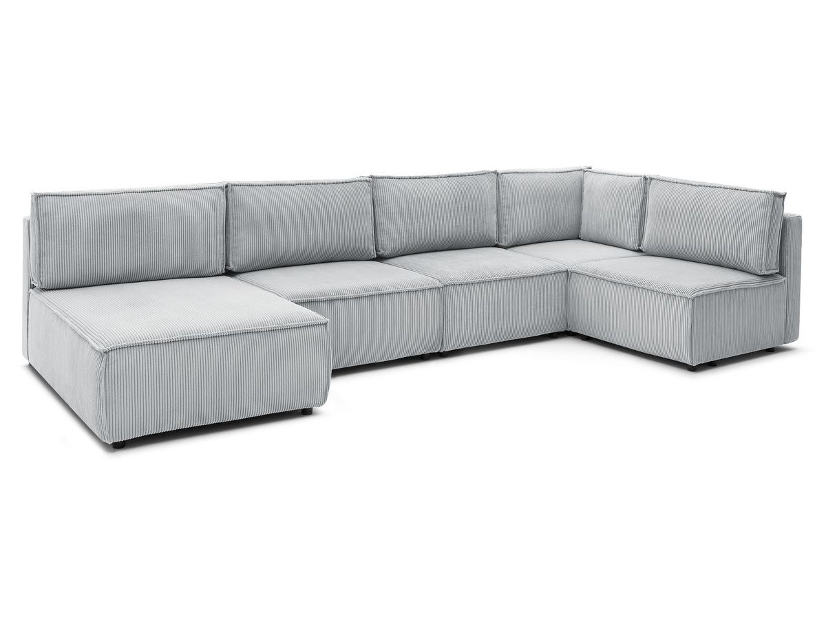 Canapé d'angle fixe 100% modulable NIHAD tissu velours côtelé 3 chauffeuses, 1 angle et 1 méridienne