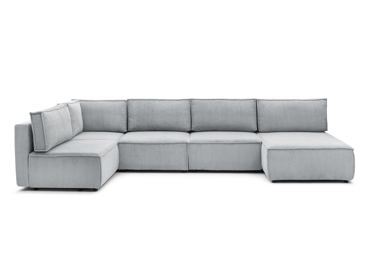 Canapé d'angle fixe 100% modulable NIHAD tissu velours côtelé 3 chauffeuses, 1 angle et 1 méridienne