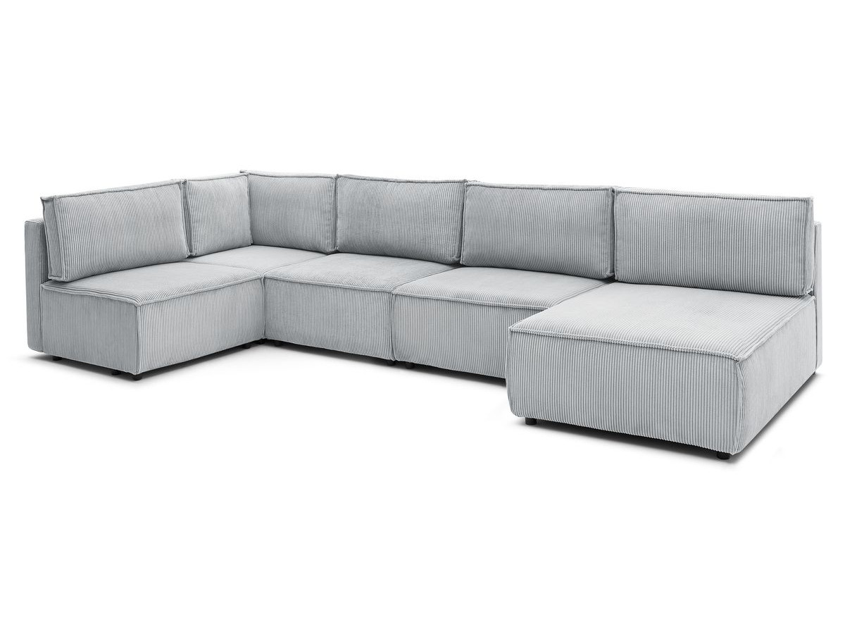 Canapé d'angle fixe 100% modulable NIHAD tissu velours côtelé 3 chauffeuses, 1 angle et 1 méridienne
