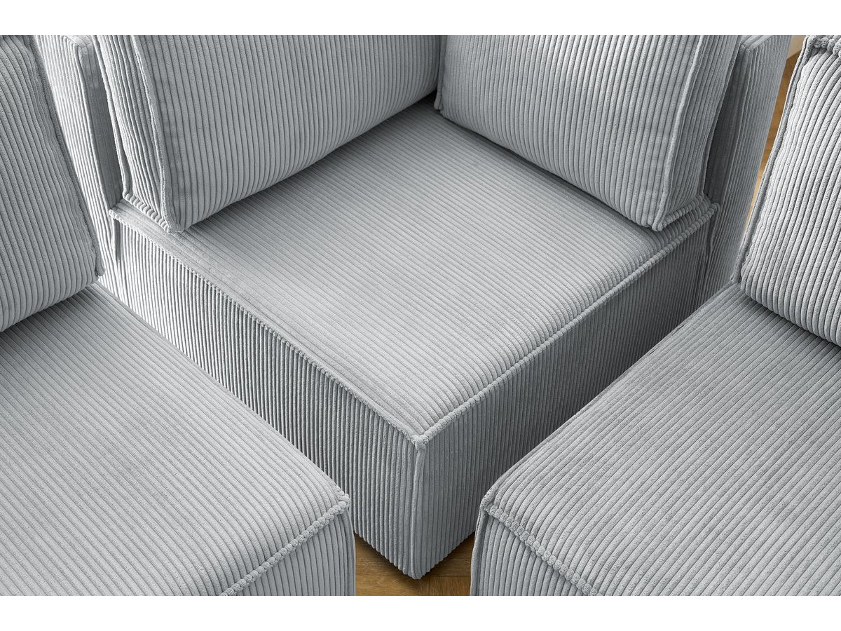 Canapé d'angle fixe 100% modulable NIHAD tissu velours côtelé 3 chauffeuses, 1 angle et 1 méridienne