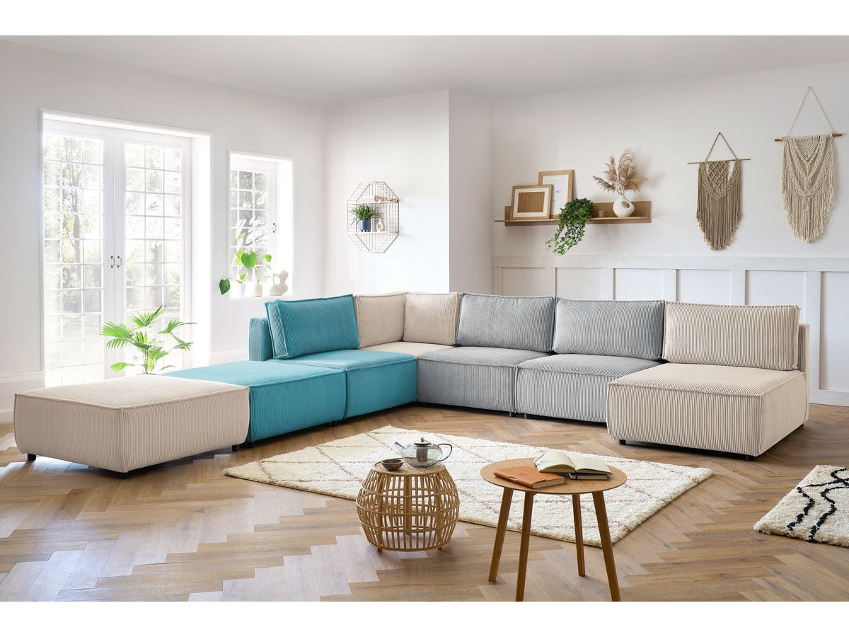 Canapé panoramique modulable NIHAD velours côtelé multicolore — vue 5