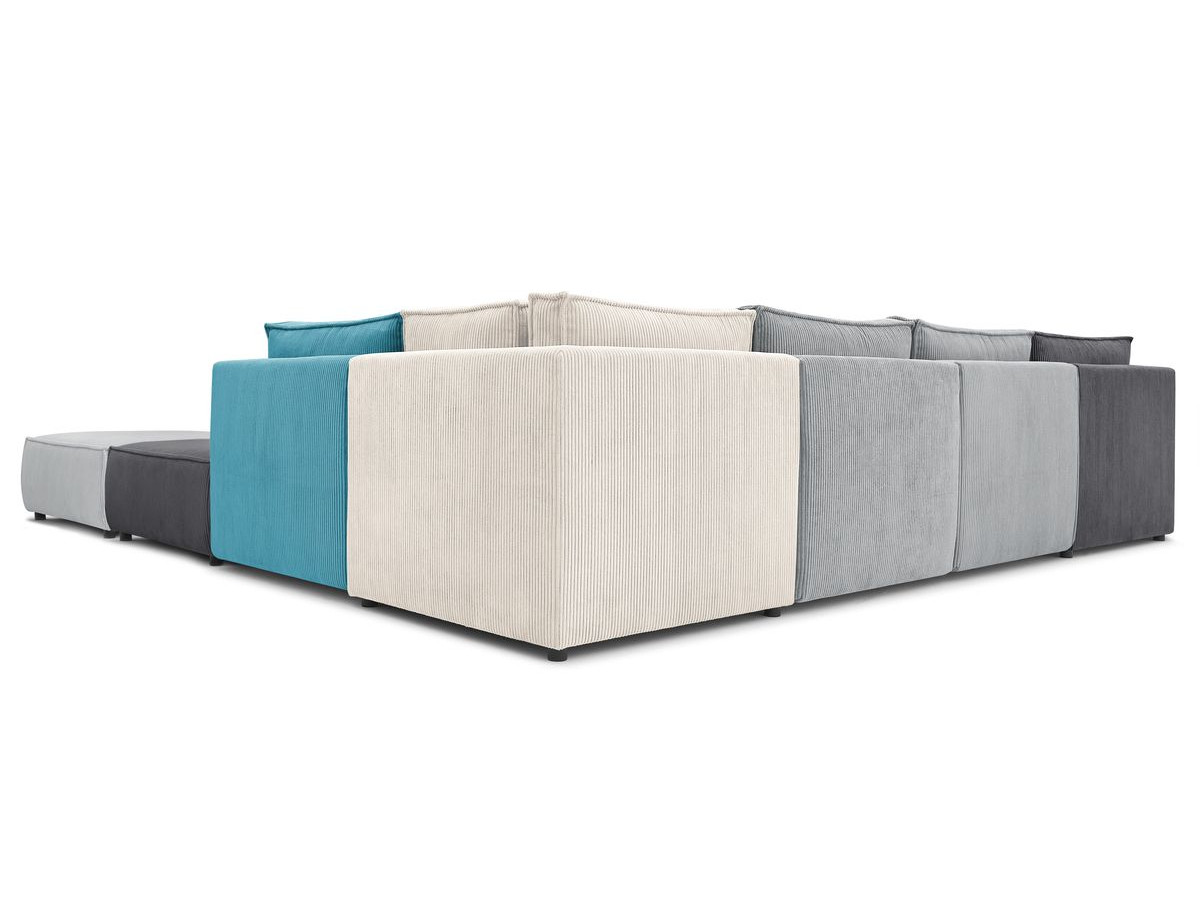 NIHAD vaste panoramische bank 100% modulaire corduroy stof 3 fauteuils, 1 hoek, 1 chaise longue en 2 poefs