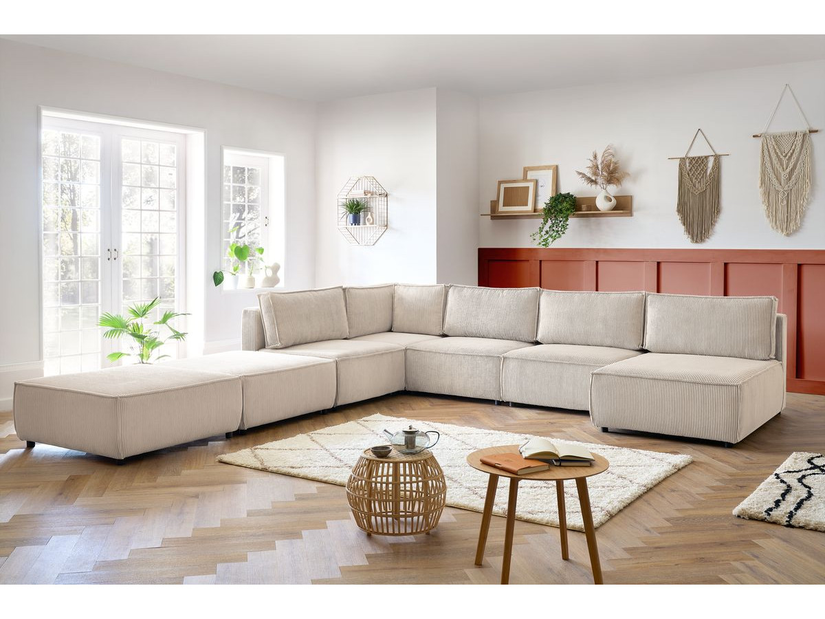 Canapé panoramique modulable NIHAD velours côtelé beige — vue 5