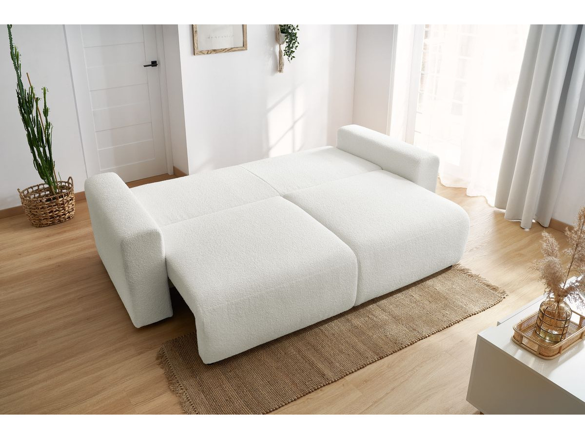 Canapé droit convertible coffre ENVY bouclette doux avec pouf blanc — vue 5