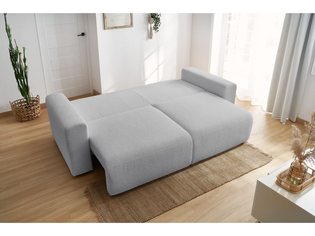 Canapé droit convertible coffre ENVY bouclette doux avec pouf gris clair — vue 5