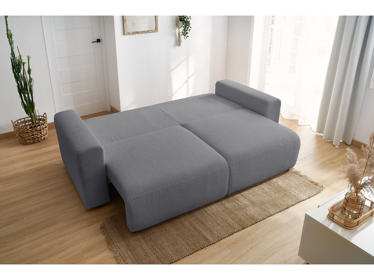 Canapé droit convertible coffre ENVY bouclette doux avec pouf gris foncé — vue 5