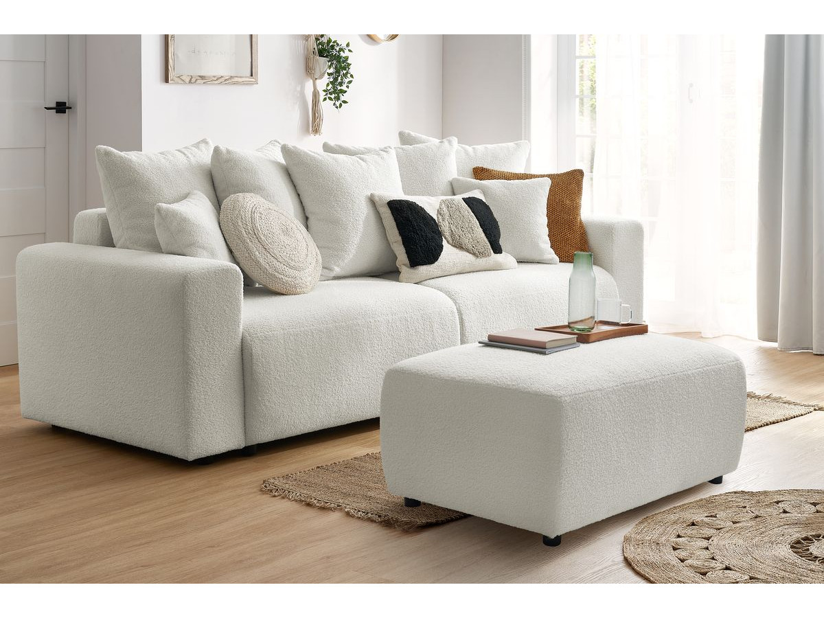 Canapé droit convertible coffre ENVY bouclette doux avec pouf blanc — vue 4