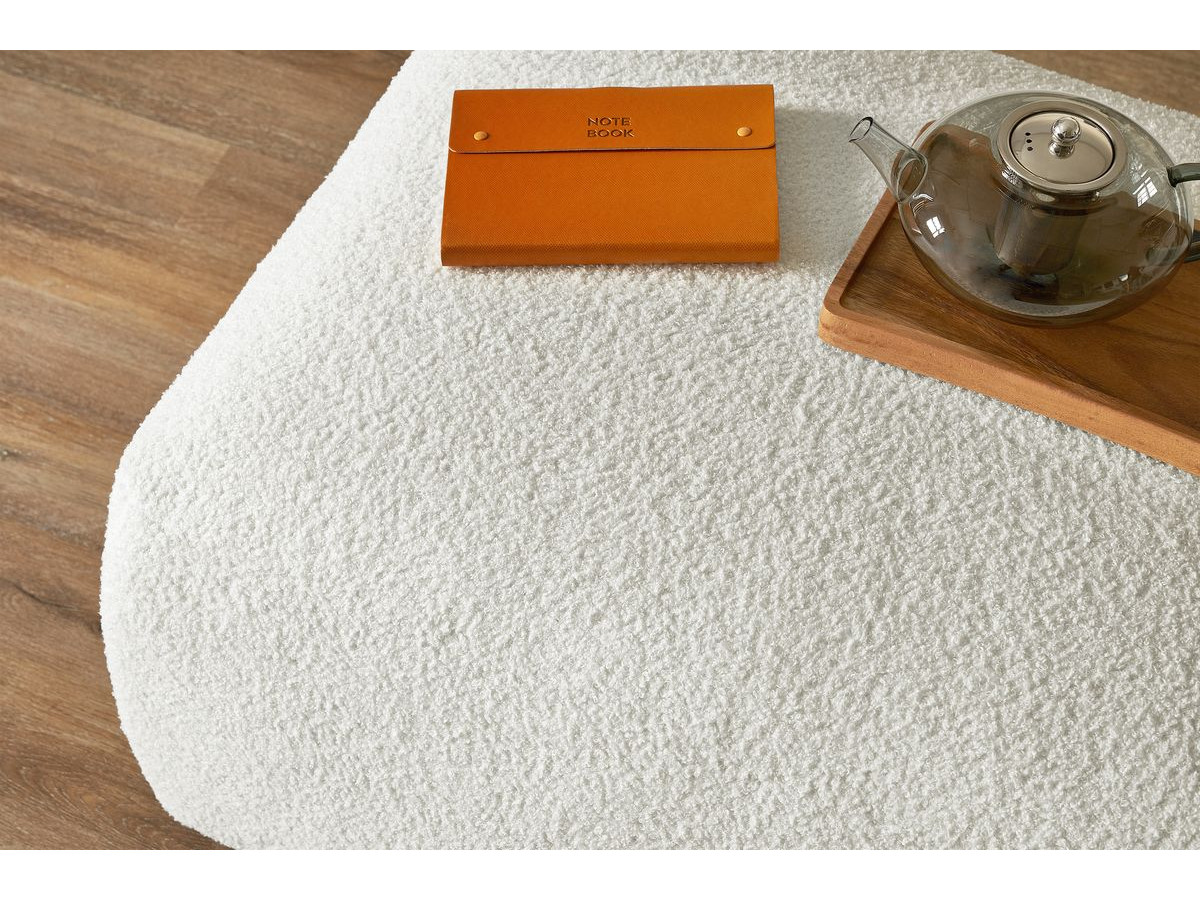 Canapé droit convertible coffre ENVY tissu bouclette doux avec pouf rectangulaire