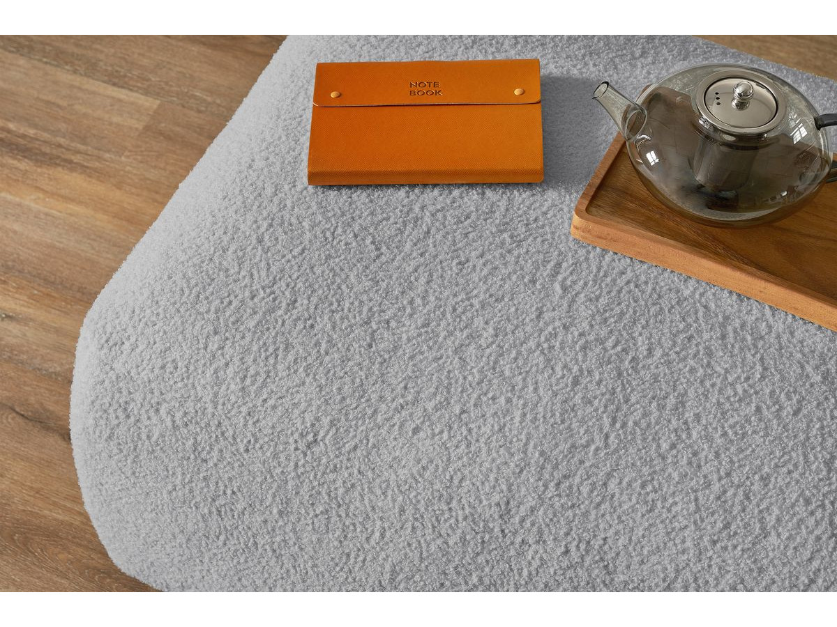 Canapé droit convertible coffre ENVY tissu bouclette doux avec pouf rectangulaire