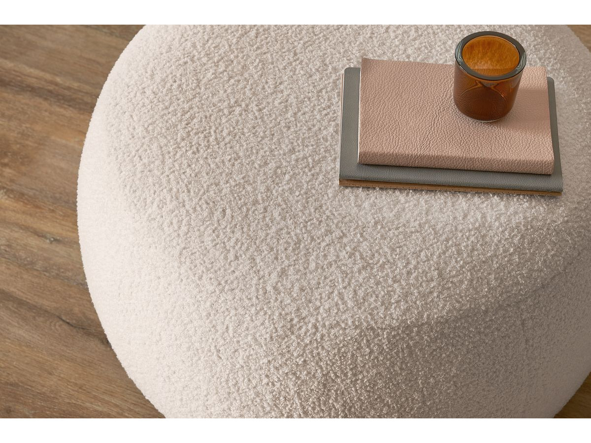 Canapé droit convertible coffre ENVY tissu bouclette doux avec pouf rond