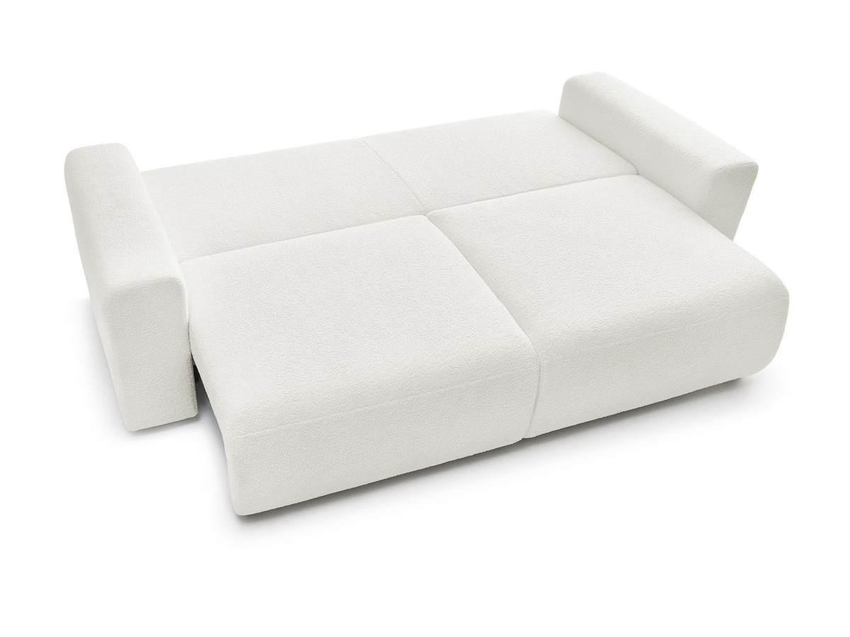 Canapé droit convertible coffre ENVY tissu bouclette doux avec pouf rond
