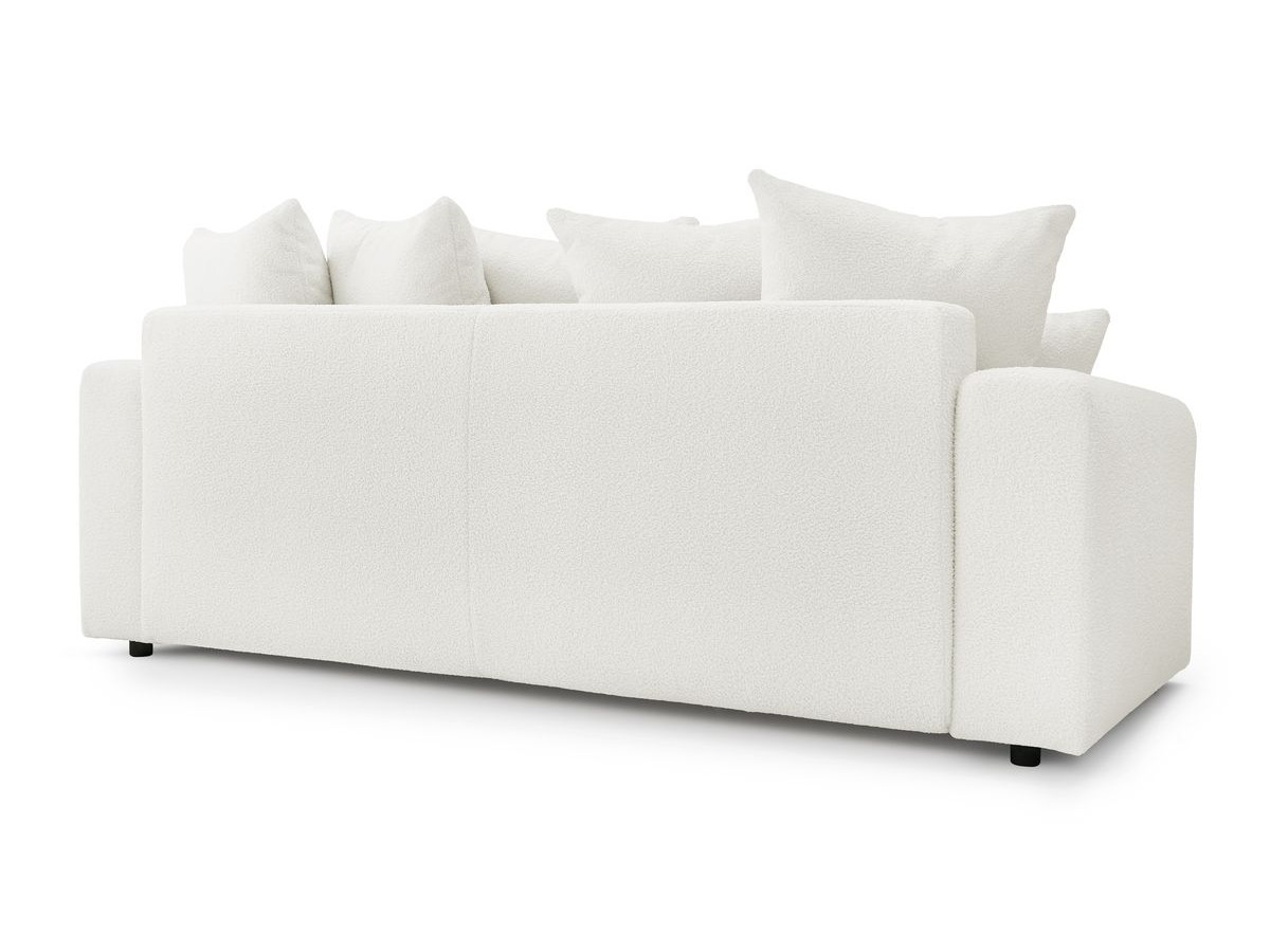 Canapé droit convertible coffre ENVY tissu bouclette doux avec pouf rond