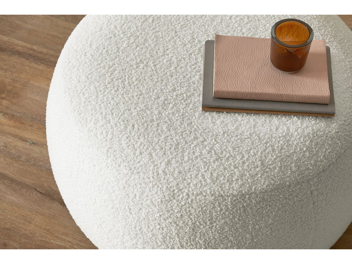 Canapé droit convertible coffre ENVY tissu bouclette doux avec pouf rond