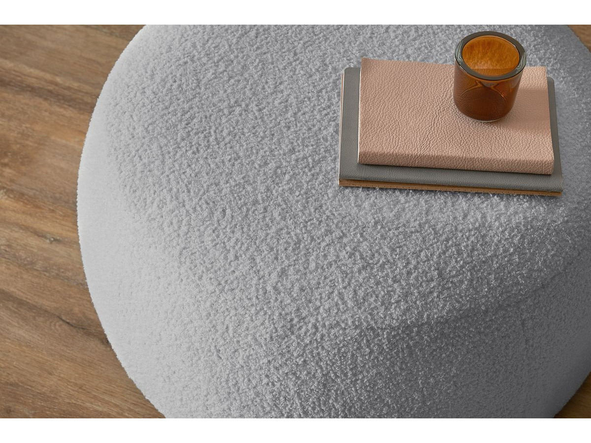 Canapé droit convertible coffre ENVY tissu bouclette doux avec pouf rond