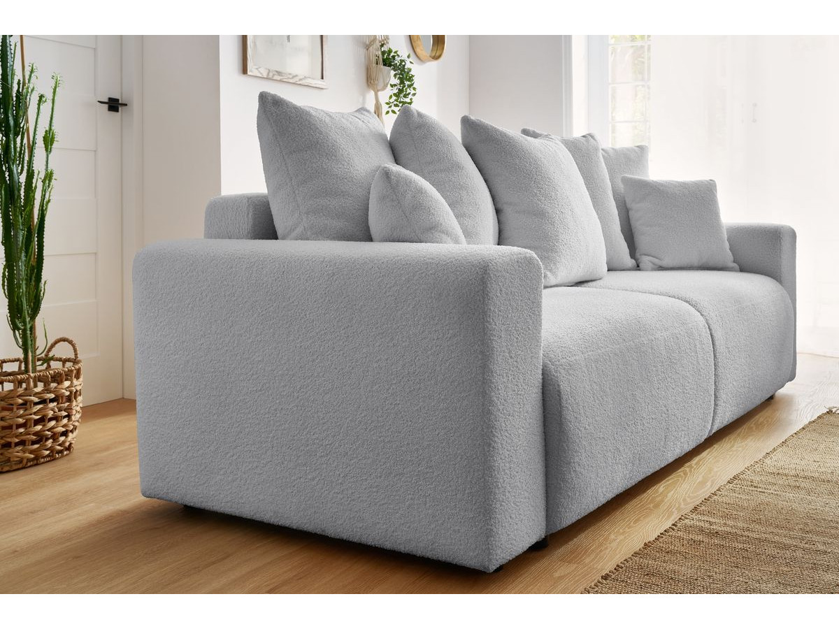 Canapé droit convertible coffre ENVY bouclette doux avec pouf rond gris clair — vue 6